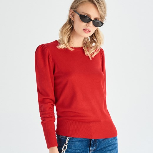 Sweter damski Sinsay czerwony z okrągłym dekoltem 