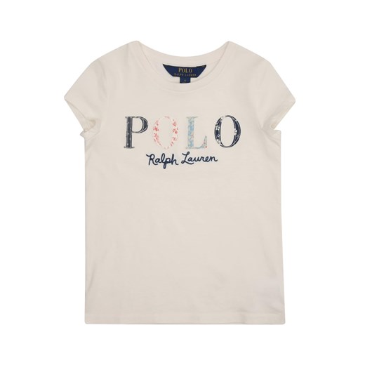 Bluzka dziewczęca beżowa Polo Ralph Lauren z napisami z krótkimi rękawami 