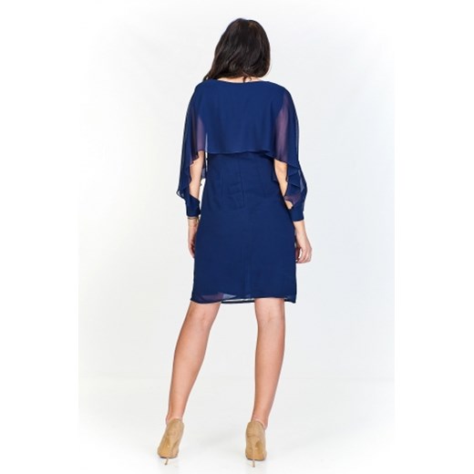 Kmx Fashion sukienka prosta midi niebieska z długim rękawem z okrągłym dekoltem gładka 