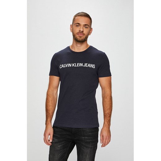 T-shirt męski granatowy Calvin Klein bawełniany z krótkim rękawem 