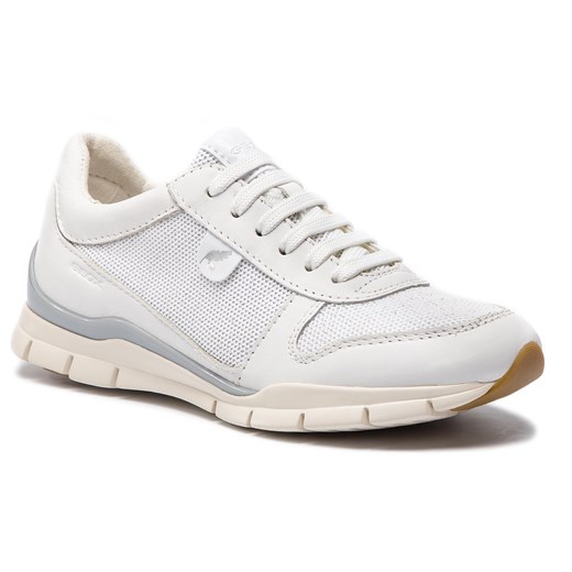 Buty sportowe damskie białe Geox sneakersy bez wzorów1 na koturnie sznurowane 