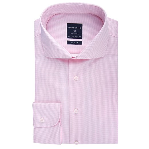 Elegancka koszula męska taliowana (SLIM FIT) w różową krateczkę