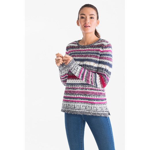 Wielokolorowy sweter damski Canda z okrągłym dekoltem 