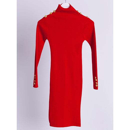 Sukienka Selfieroom dopasowana czerwona na co dzień z długim rękawem casual z golfem 