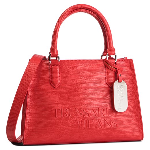 Shopper bag Trussardi Jeans do ręki czerwona matowa średnia elegancka 