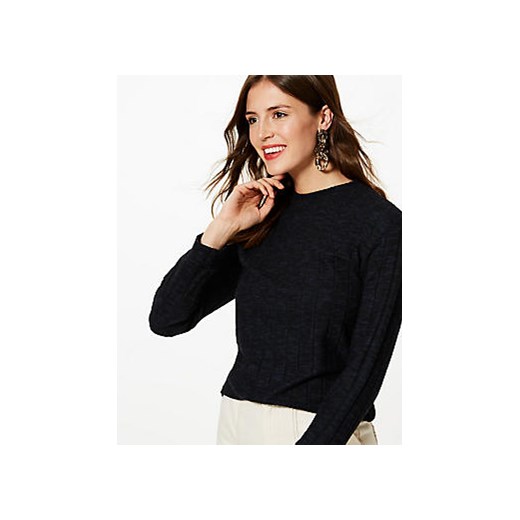 Bluzka damska Marks & Spencer z okrągłym dekoltem czarna casualowa 