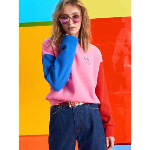 Cropp - Bluza z kolorowymi rękawami - Różowy Cropp  S 
