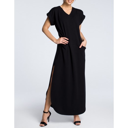 Sukienka czarna Be z krótkim rękawem maxi prosta bez wzorów 