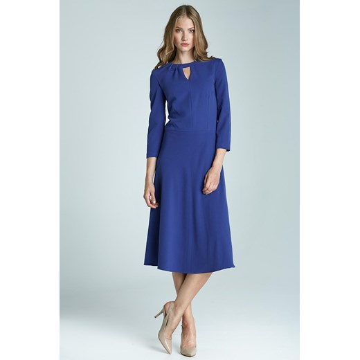 Niebieska sukienka Nife na spotkanie biznesowe z długimi rękawami midi 