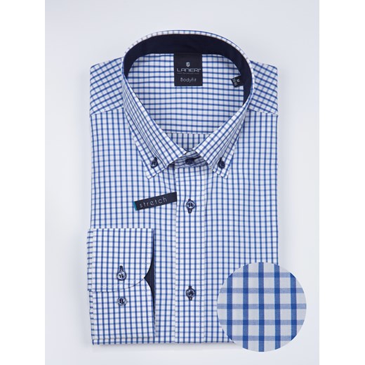 Koszul biała-niebieska kratka- kołnierzyk button down - body fit (wzrost 176-182)  Lanieri XL Lanieri.pl