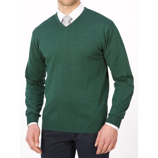 Sweter męski zielony Lanieri casual bez wzorów 