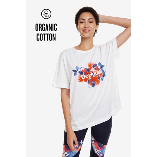 Desigual białe sportowe koszulka T-shirt Camo Flower z kolorowymi motywami Desigual  M Differenta.pl