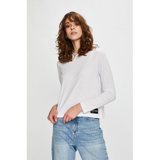Bluzka damska Calvin Klein z okrągłym dekoltem z długim rękawem casual biała bez wzorów 