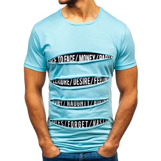 T-shirt męski z nadrukiem turkusowy Bolf 1881 Denley  M promocja  