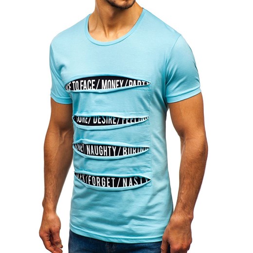 T-shirt męski z nadrukiem turkusowy Bolf 1881  Denley M okazyjna cena  