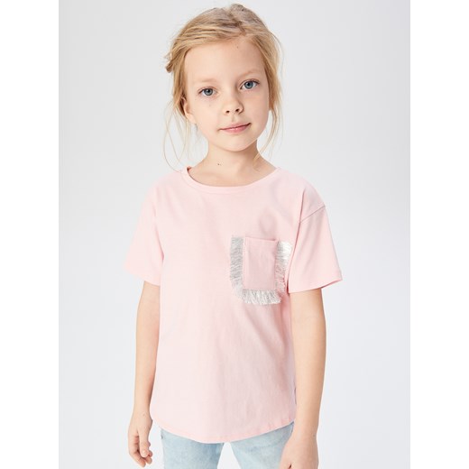Reserved - T-shirt z błyszczącymi frędzlami - Różowy Reserved  92 