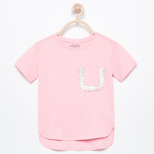 Reserved - T-shirt z błyszczącymi frędzlami - Różowy  Reserved 122 