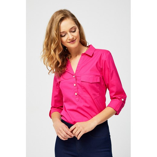 Bluzka damska różowa casual bez wzorów z długim rękawem 