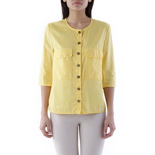 Bluzka damska żółta Cristina Gavioli casual z okrągłym dekoltem bez wzorów z długimi rękawami 