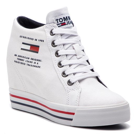 Sneakersy TOMMY JEANS - Wedge Casual Sneaker EN0EN00543 White 100 Tommy Jeans  42 eobuwie.pl