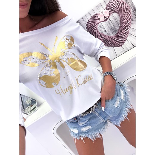 Trendy jesieni 2018 modna bluzeczka aplikacja butterfly gold + perełki