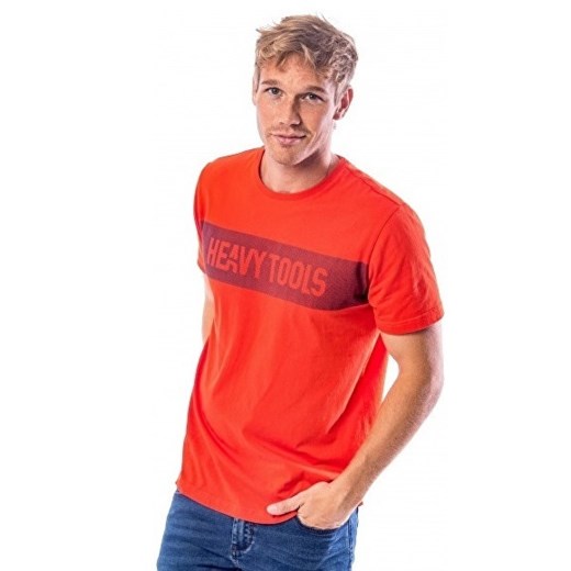Pomarańczowa t-shirt męski Heavy Tools z krótkim rękawem w stylu młodzieżowym 