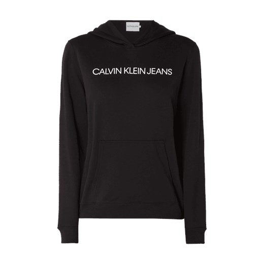 Bluza damska czarna Calvin Klein z napisami krótka bawełniana 