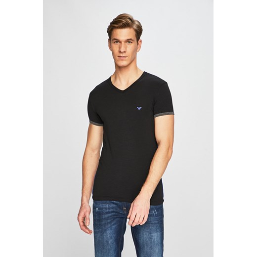 T-shirt męski czarny Emporio Armani z elastanu bez wzorów 