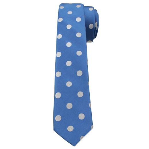 Błękitny Stylowy Krawat (Śledź) Męski -ALTIES- 5 cm, Wąski, w Duże Białe Grochy KRALTStani0231  Alties  JegoSzafa.pl