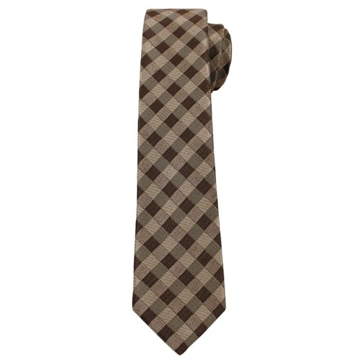 Brązowo-Beżowy Elegancki Krawat w Kratkę -ALTIES- 6 cm, Męski KRALTS0243  Alties  JegoSzafa.pl