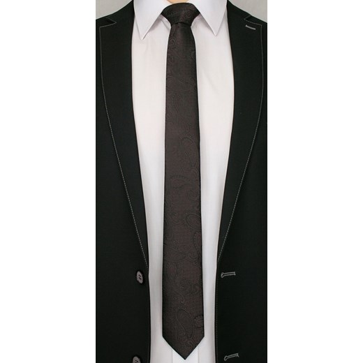 Ciemnobrązowy Elegancki Krawat Męski -ALTIES- 6 cm, Wzór Paisley KRALTS0269 Alties   JegoSzafa.pl