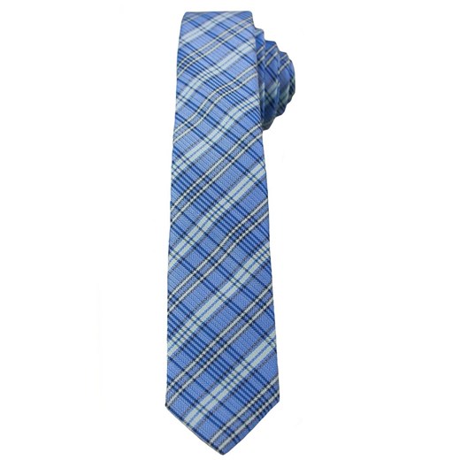 Niebieski Stylowy Krawat (Śledź) Męski -ALTIES- 5 cm, Wąski, w Szkocką Kratkę KRALTStani0220 Alties   JegoSzafa.pl