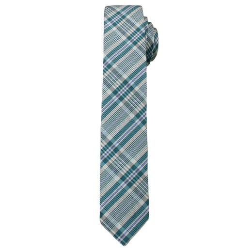 Zielono-Szary Stylowy Krawat (Śledź) Męski -ALTIES- 5 cm, w Szkocką Kratkę, Wąski KRALTStani0219 Alties   JegoSzafa.pl