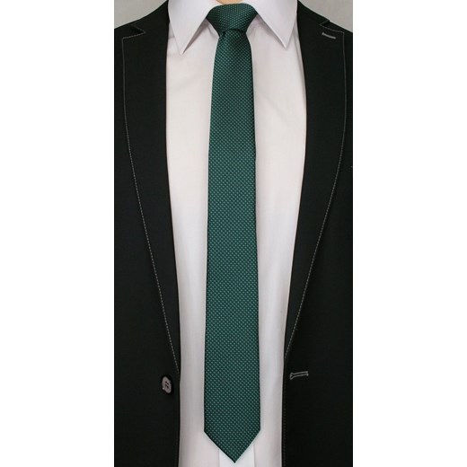 Zielony, Butelkowy Elegancki Krawat Męski -ALTIES- 6 cm, w Drobny Rzucik KRALTS0257  Alties  JegoSzafa.pl