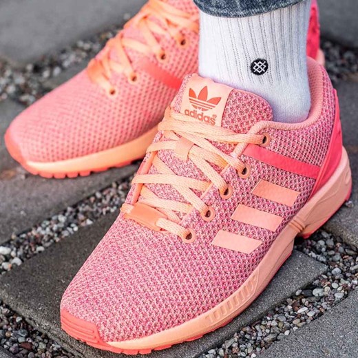 Buty sportowe damskie Adidas do biegania zx flux różowe płaskie sznurowane bez wzorów 