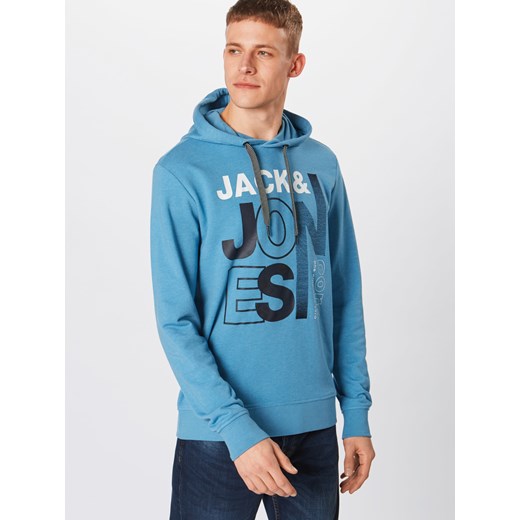 Bluza męska niebieska Jack & Jones dresowa jesienna młodzieżowa z napisem 