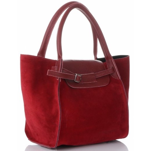 Shopper bag Vittoria Gotti czerwona ze skóry bez dodatków 