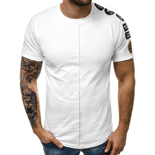 Ozonee.pl t-shirt męski w stylu młodzieżowym biały w nadruki z krótkimi rękawami 