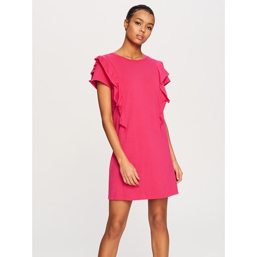 Reserved - Sukienka z falbankami przy ramionach - Różowy