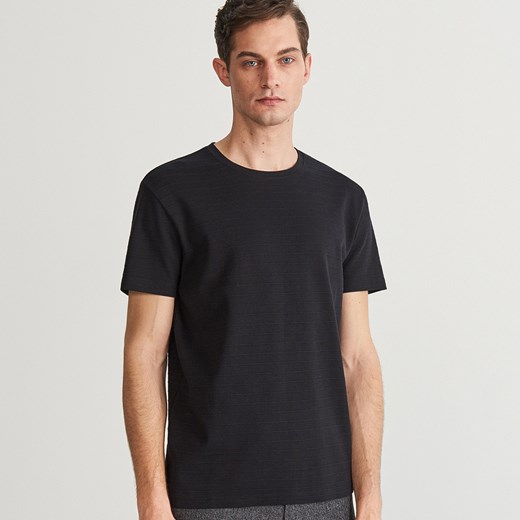 Reserved - T-shirt z prążkowanej dzianiny - Czarny  Reserved S 