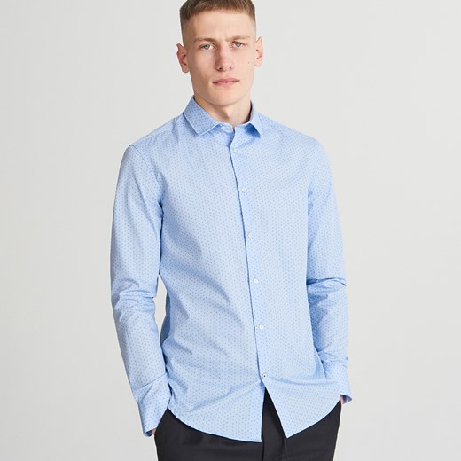 Reserved - Koszula slim fit z drobnym wzorem - Niebieski  Reserved XXL 