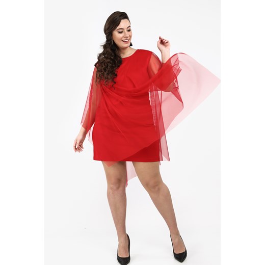 Sukienka Plus Size z tiulową narzutką czerwona B10