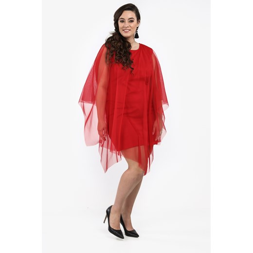 Sukienka Plus Size z tiulową narzutką czerwona B10