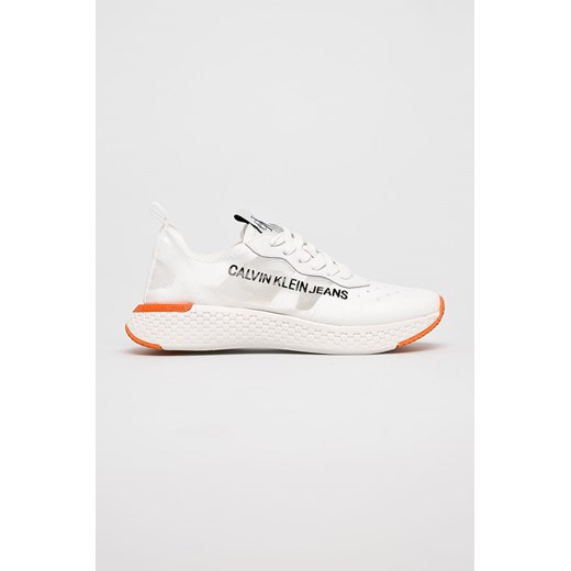 Sneakersy damskie białe Calvin Klein wiosenne bez wzorów skórzane sznurowane na koturnie sportowe 