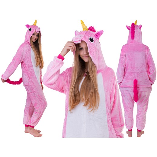Piżama kigurumi jednoczęściowe przebranie kostium z kapturem – różowy jednorożec