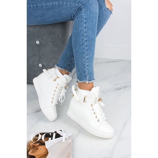 Sneakersy damskie na wiosnę białe wiązane młodzieżowe 