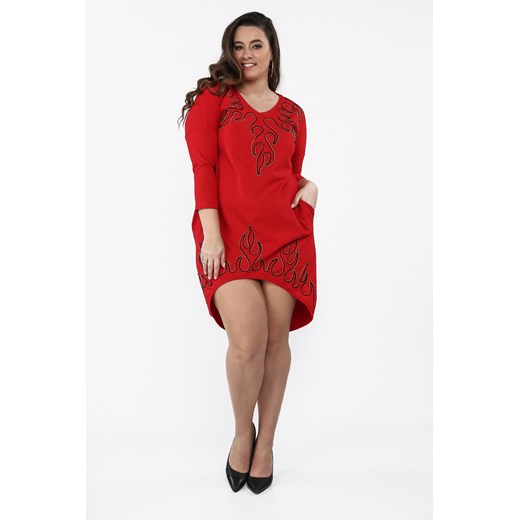 Sukienka Plus Size z aplikacją na co dzień czerwona B01