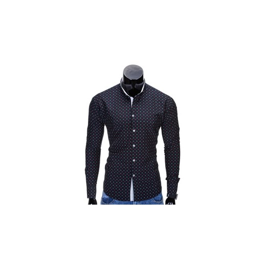 Koszula męska w drobny wzór REGULAR FIT - czarna K314