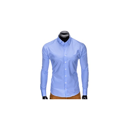Koszula męska w kratę z długim rękawem K426 - błękitna/biała