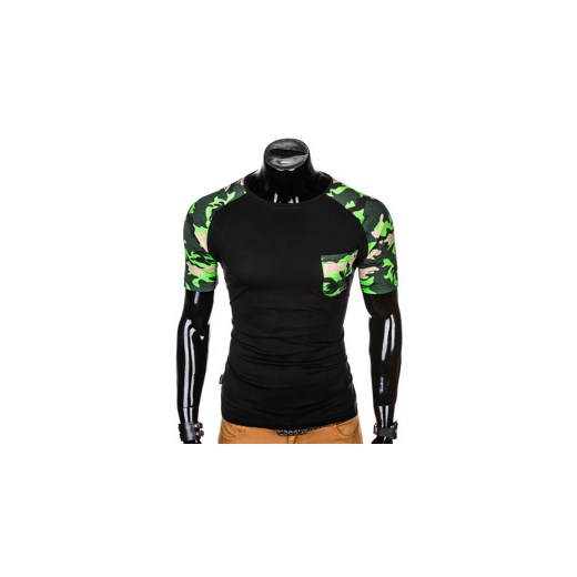 T-shirt męski z nadrukiem moro S1013 - czarny/zielony